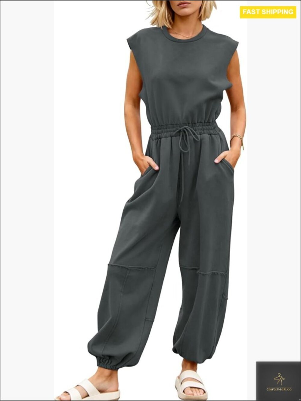 Casual Cotton Jumpsuit Oversized Relaxed Fit Drawstring Waist Pockets